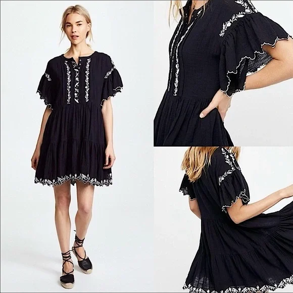 Free People Santiago black white embroidered endless summer mini dress - Picture 1 of 10
